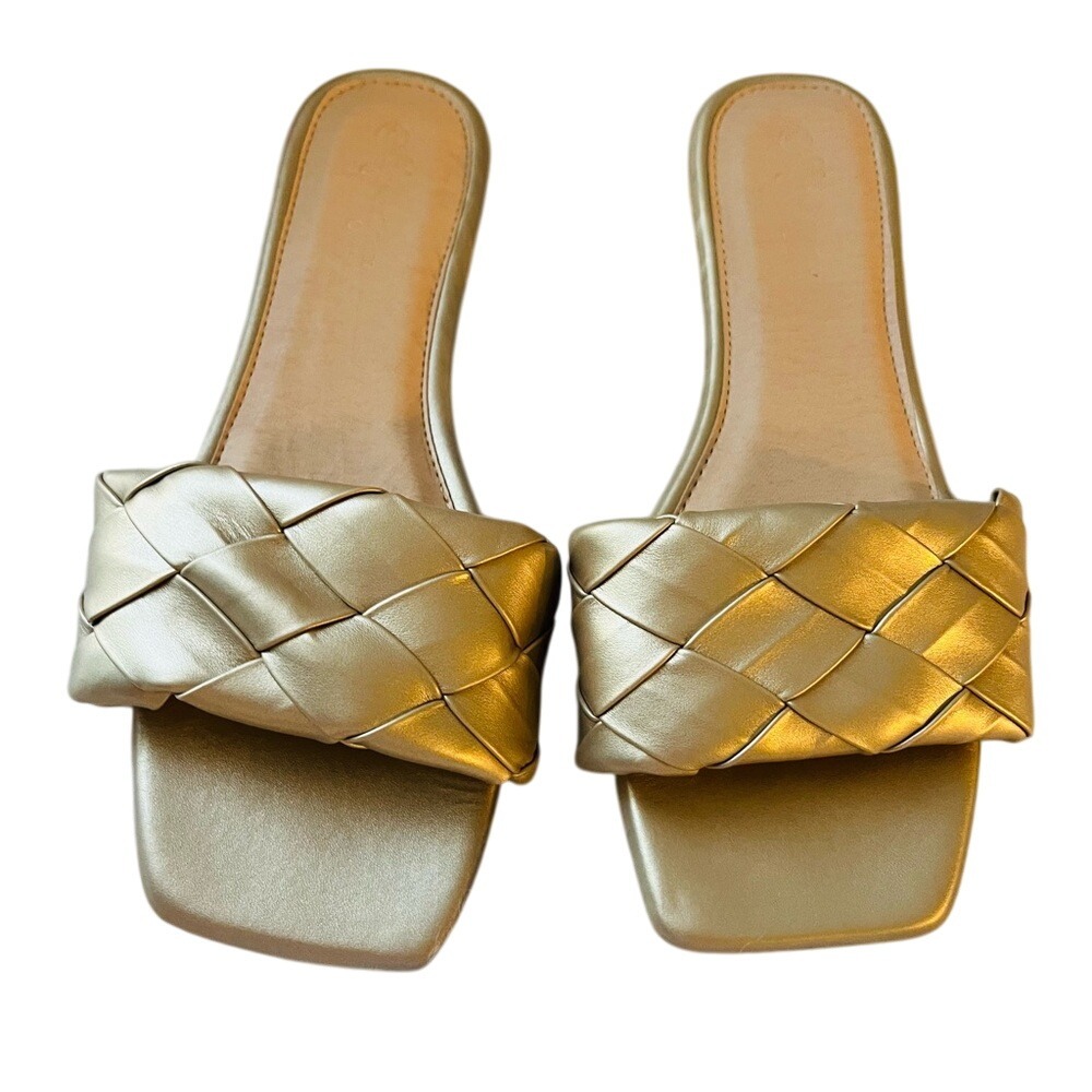 Gold‎ Metallic Cushion Sole Flat Sandals Women's Size 8/39